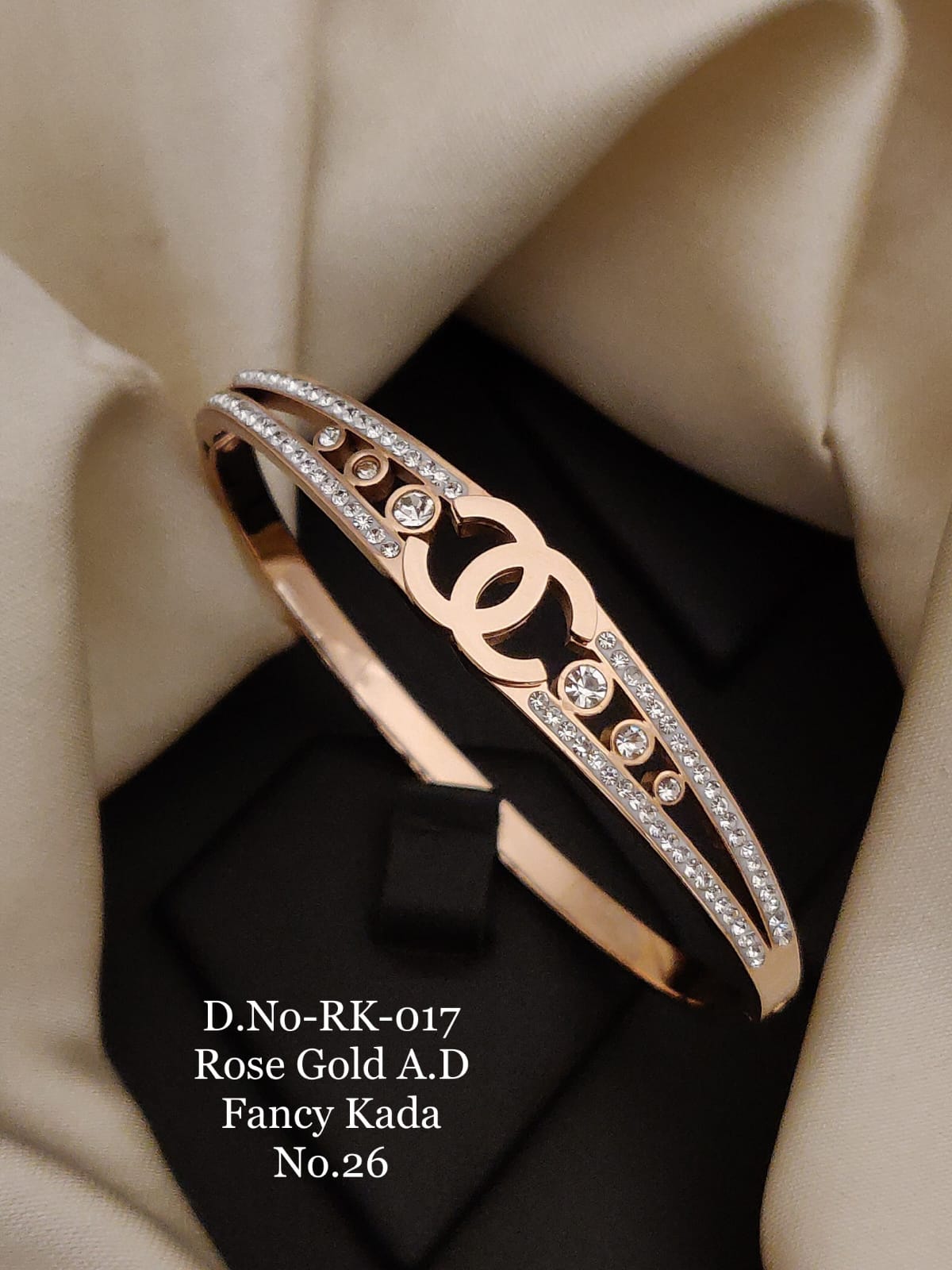 Roman Number with Diamond High-Class Design Golden Color Kada Bracelet