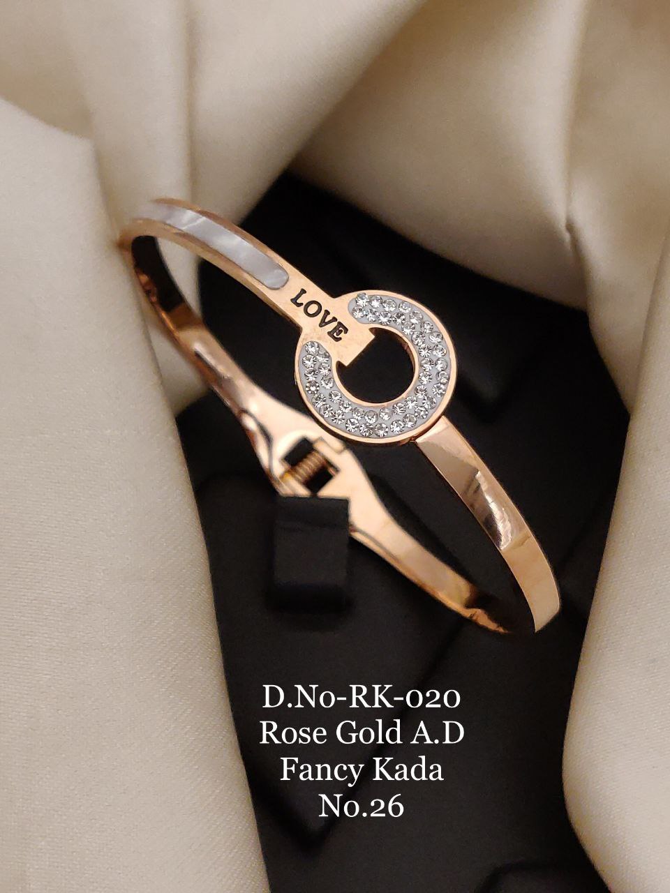 Love with Diamond Latest Design Rose Gold Plated Kada Bracelet