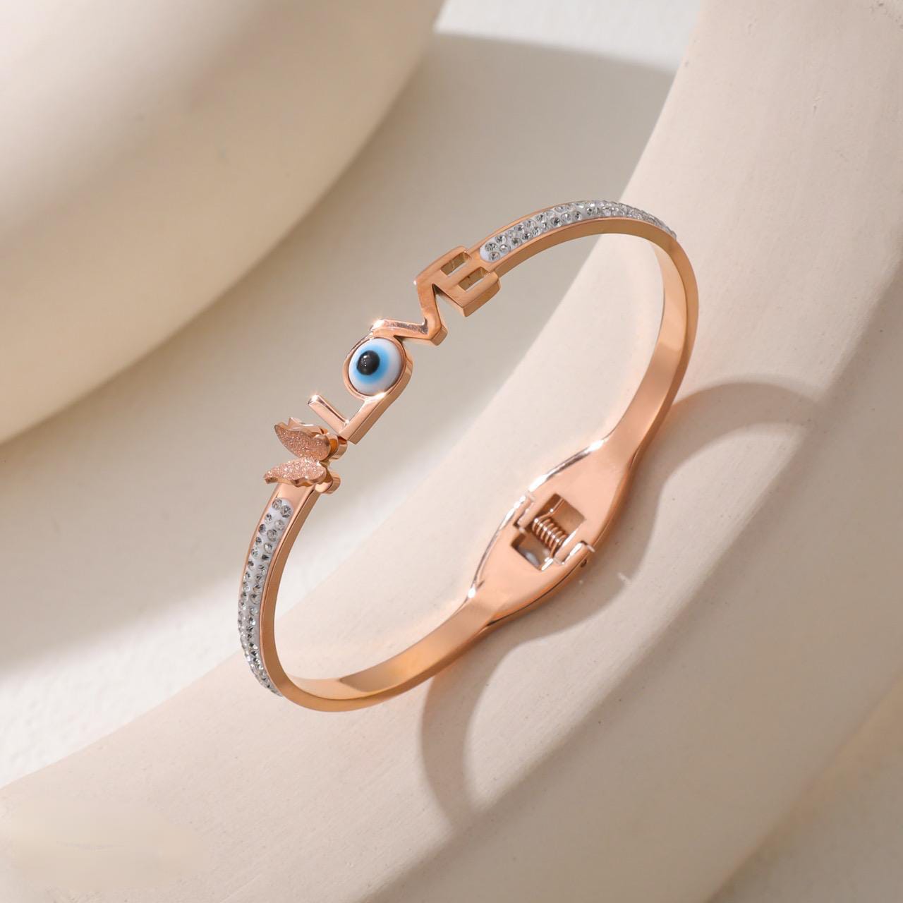 MONASYA LOVE EVIL EYE ROSE GOLD PLATED KADA BRACELET