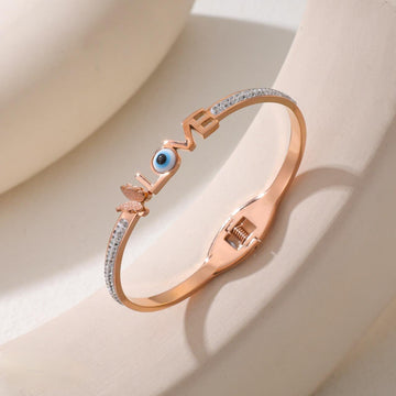MONASYA LOVE EVIL EYE ROSE GOLD PLATED KADA BRACELET