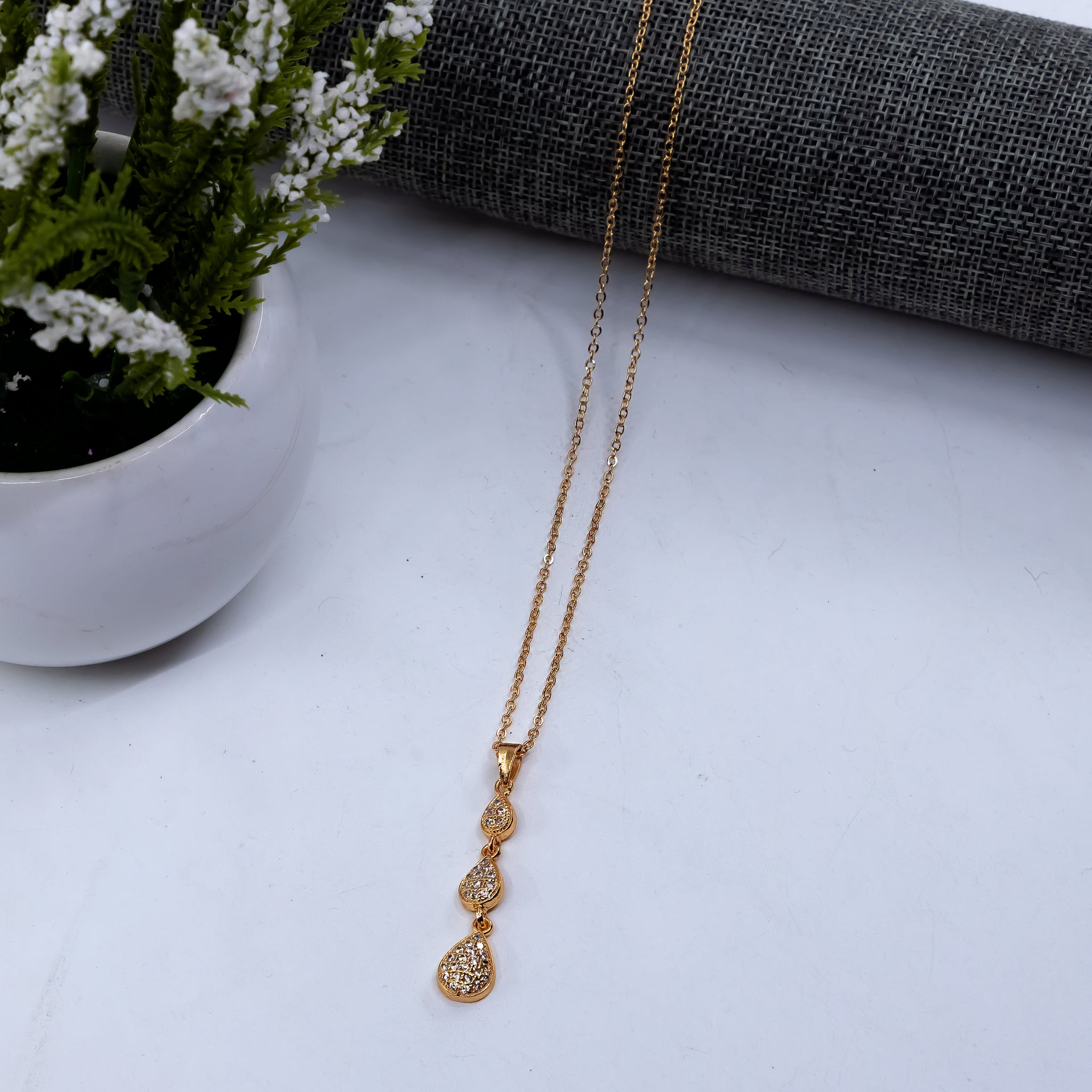 Gold Plated AD Stone Chain Pendant Necklaces