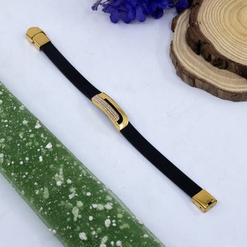 Hack Dimond With Gold Plated Unisex Silicone Bracelet