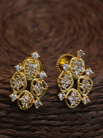 GOLD PLATED WHITE AD STUDDED EARRINGS